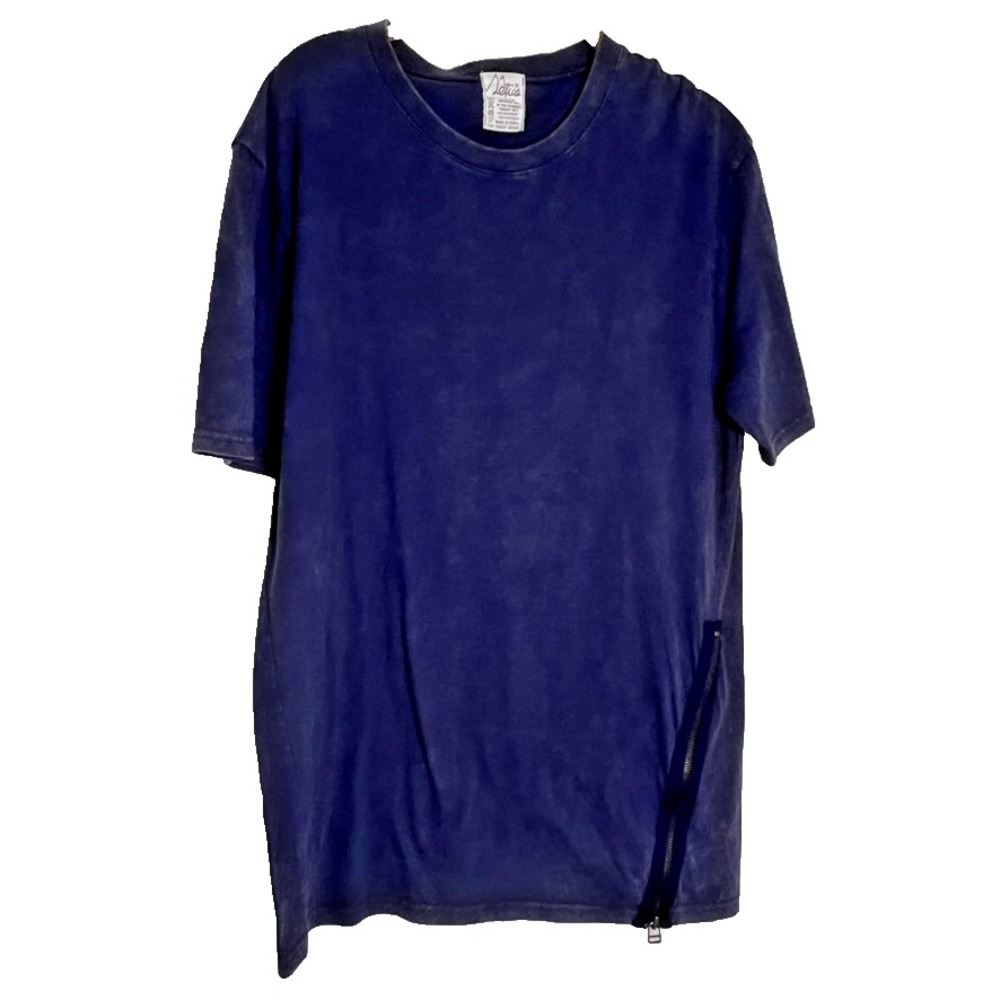 VTG Sun Faded Blue‎ Blank T Shirt Zipper Y2K Men's Distressed Sz Large Soft